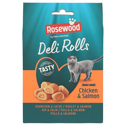 Rosewood Deli Rolls de Pollo y Salmón para Gatos - Snack Suave, 40 g