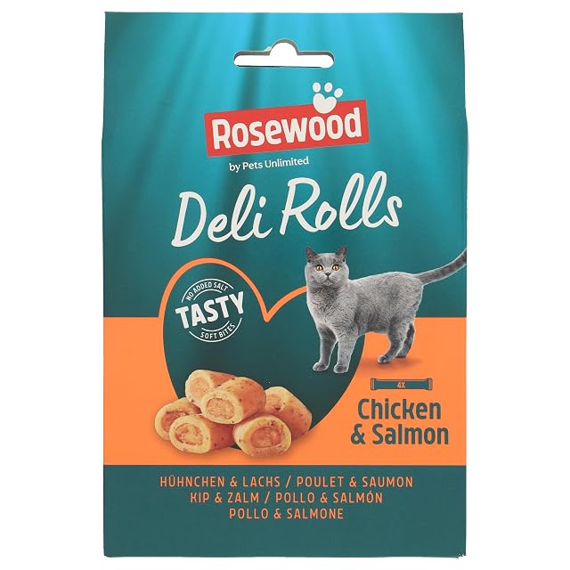 Rosewood Deli Rolls de Pollo y Salmón para Gatos - Snack Suave, 40 g