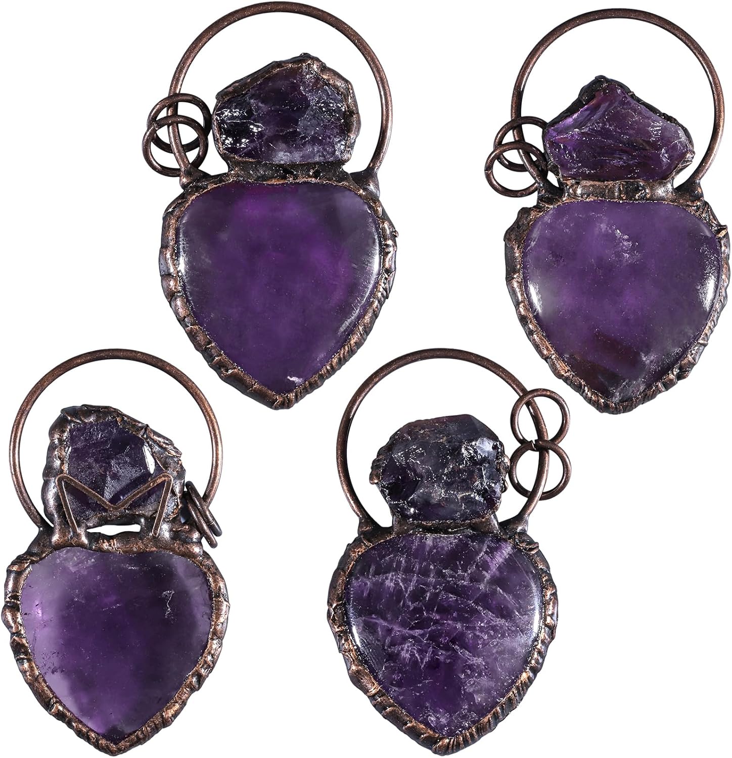 SUNYIK Natural Heart Crystal Pendant Necklace for Women Men, Raw Amethyst Charm Pendant with Adjustable Chain - Image 3