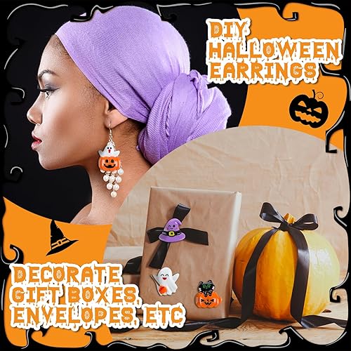 Miniatura 5 de Liliful 60 piezas de figuras de jardín en miniatura de Halloween, mini adornos de fantasma, calabaza de resina, mini figuras de Halloween para