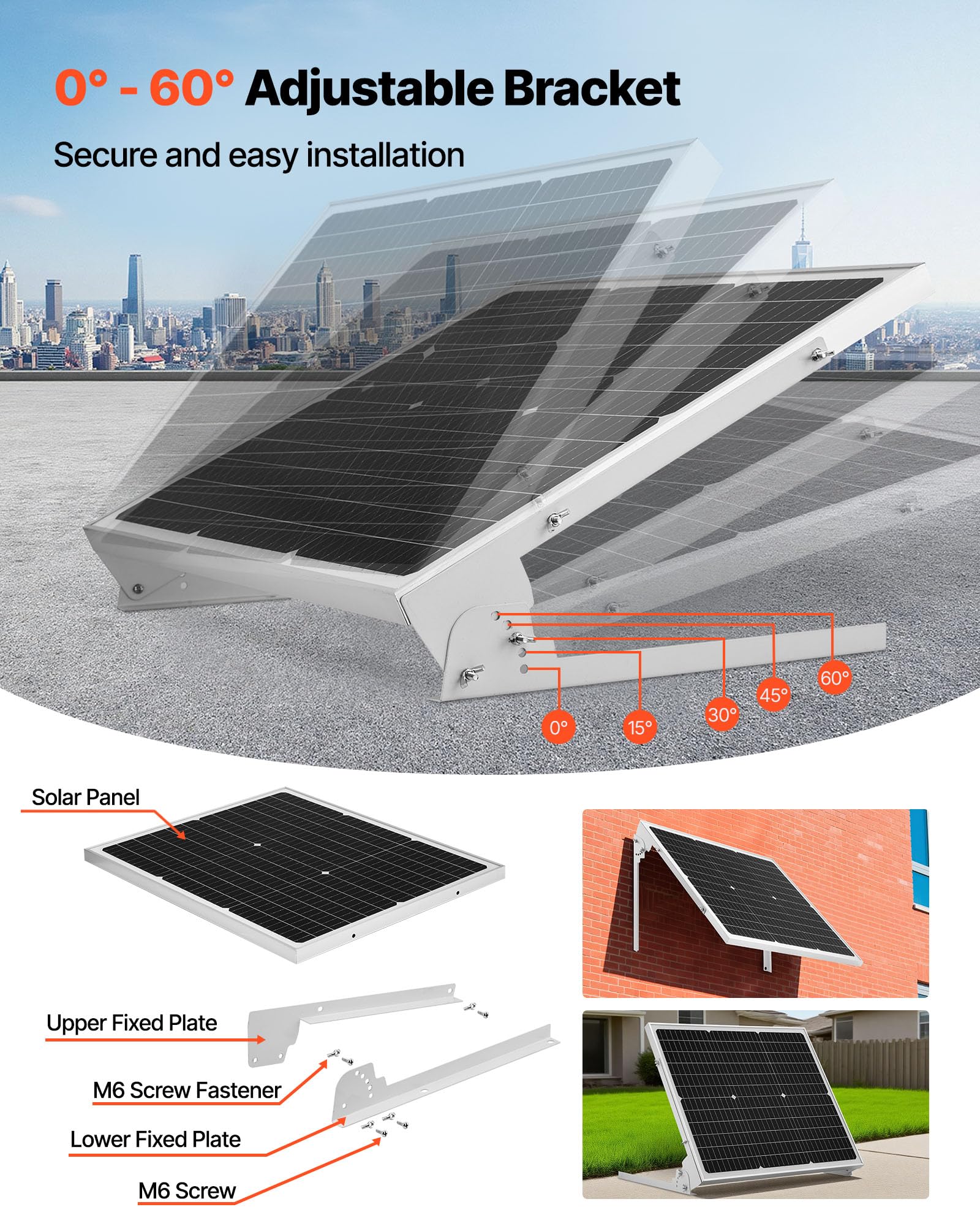 VEVOR Caricabatterie per Pannello Solare da 50 W e 12 V, Celle Monocristalline, Controllo MPPT Esterno, Staffa di Montaggio Regolabile, Impermeabile IP65, per Auto, Barche, Camper, Rimorchi