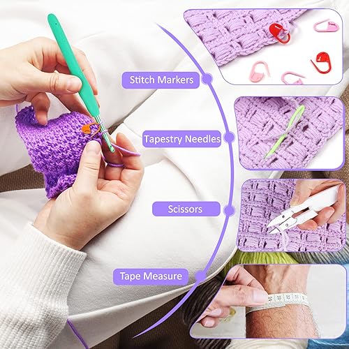 Miniatura 3 de Aeelike Kit de ganchillo para principiantes profesionales, kit de inicio de ganchillo todo para adultos y niños, kit de ganchillo de 68 piezas