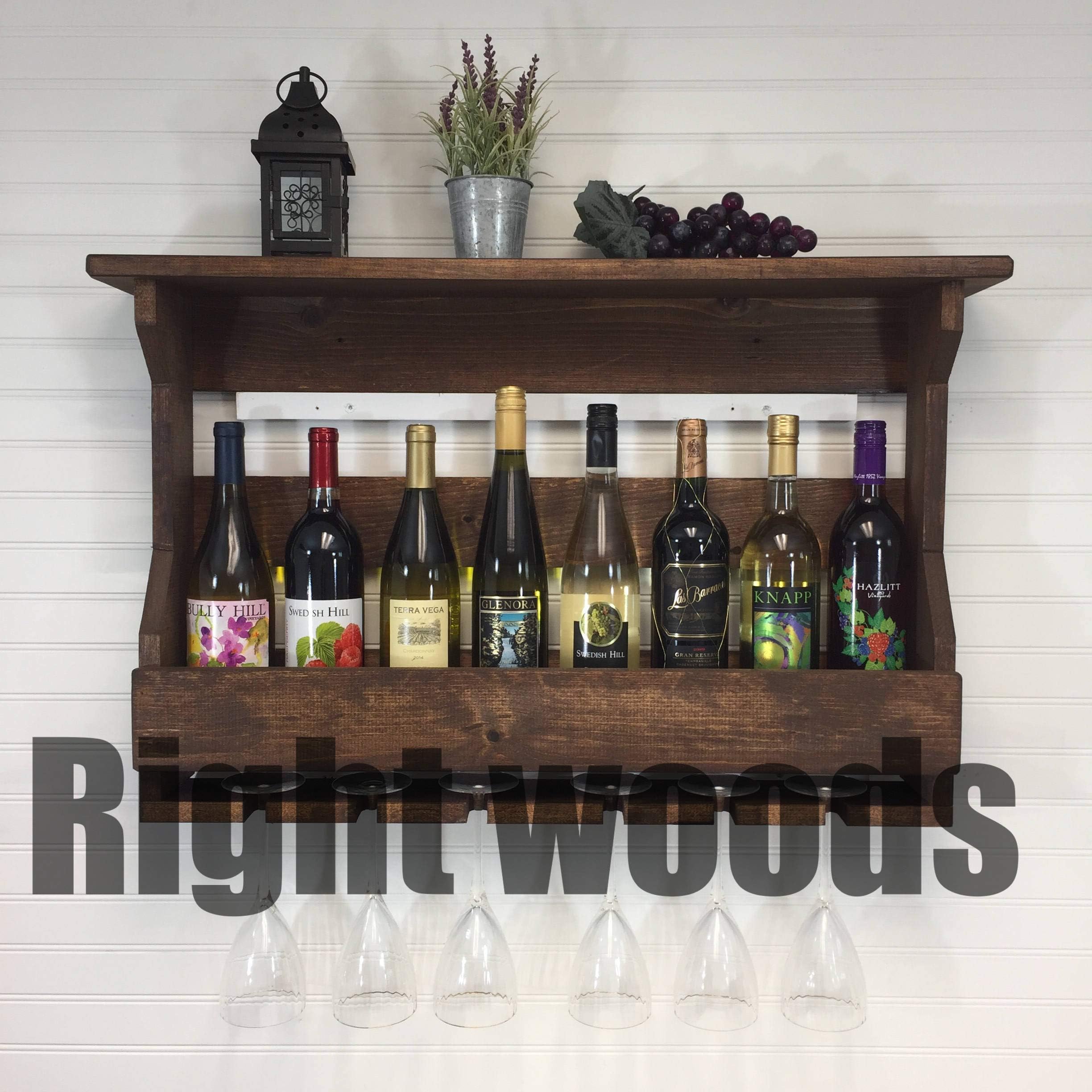 Right woods Jorden Wooden Wall Hanging Design Bar | Bar Cabinets for Home | Mini Bar for Home | Solid Wood Make Wine Storage Cabinet with Glass Hanging Space-Walnut Finish (Bar 6)