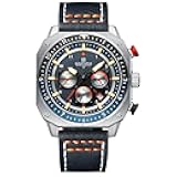 Men's Fashion Sport Watches Military Square Big Face Waterproof Chronograph Wristwatch with Luminous Hands Leather Strap