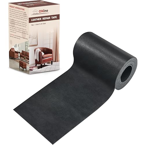 ONine Leather Repair Patch，Leather Repair Tape, 3 x 60 inches Leather Repair Patch for Furniture,Vinyl Repair Kit，Leather Couch Patch，for Sofas, Furniture, Car Seats, Office Chairs(Dark Grey)
