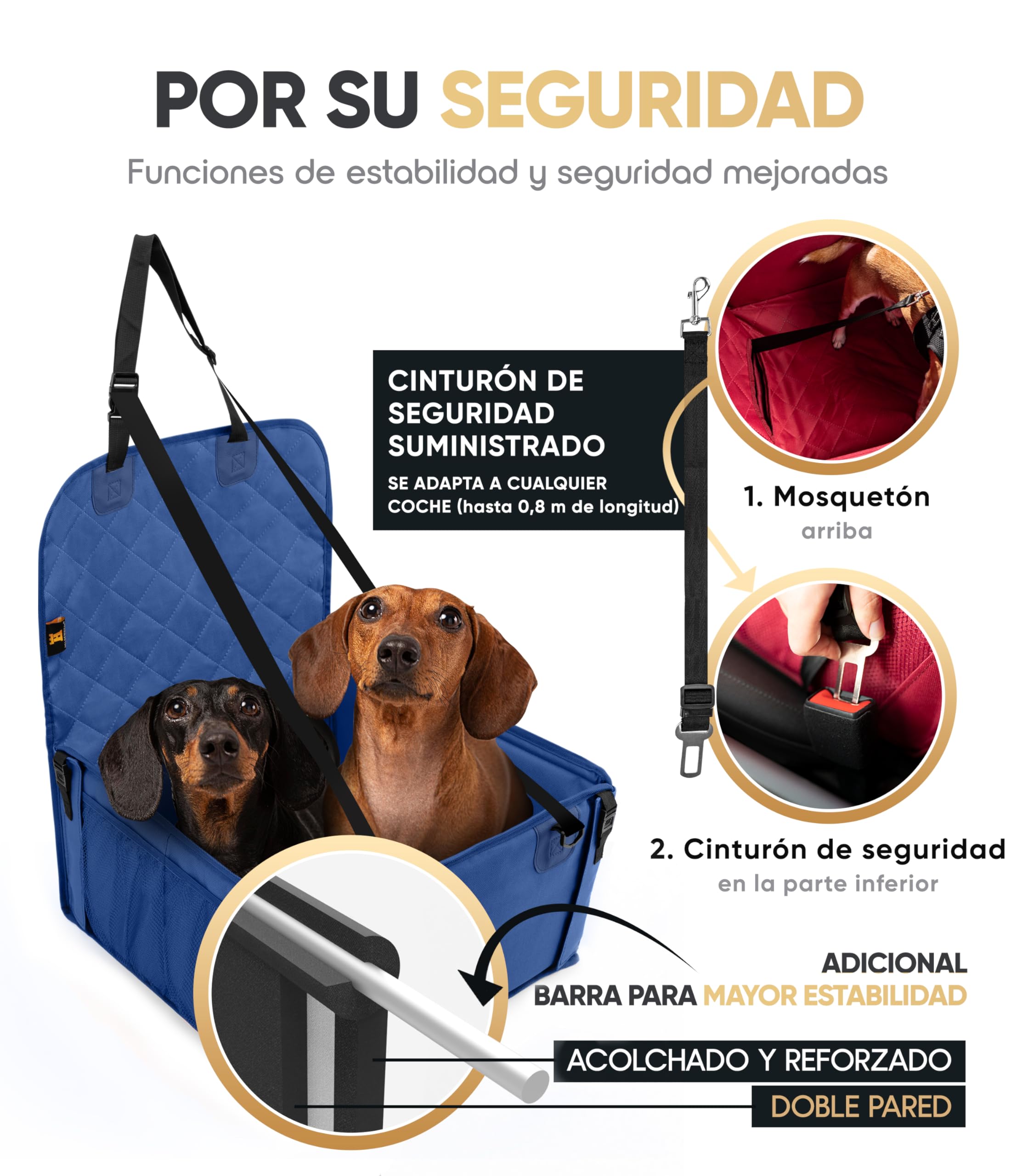HELDENWERK Asiento de coche para perros pequeños y medianos con correa, resistente al agua y estable para el asiento trasero y el asiento delantero, asiento de coche para perros, asiento de copiloto