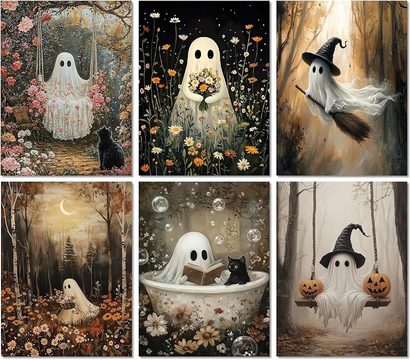 6 Pack Halloween Diamond Painting Kits for Adults, Diamond Art Kits Ghost | Round 5D Halloween Gem Art Kit for Adult DIY Crafts Kit Gift Home Wall Decor Gifts (16x12 inch)