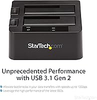 Vista 3 de StarTech.com Estación de acoplamiento de disco duro USB 3.1 a SATA de doble bahía, USB 3.1 (10 Gbps), externa 2.5/3.5" SATA I/II/III, estación