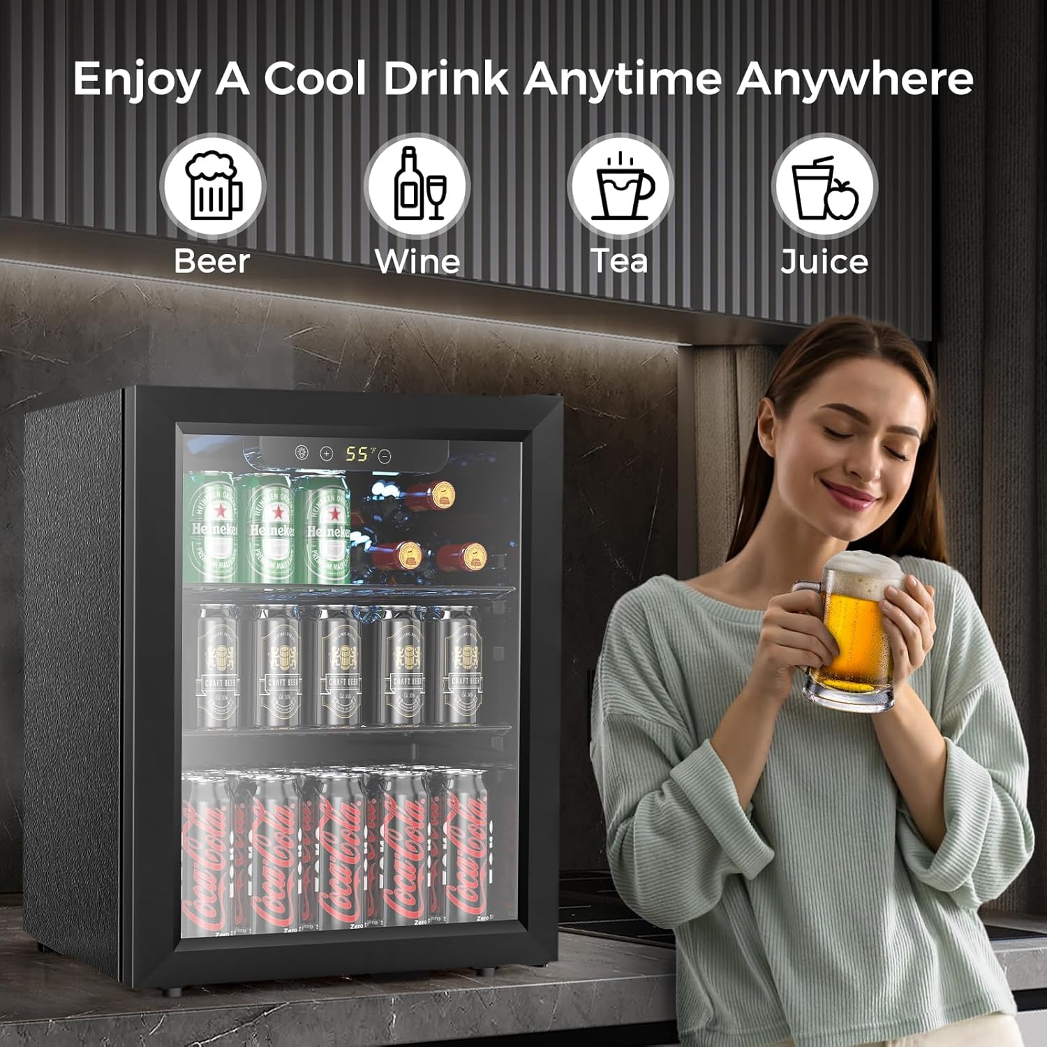 COWSAR Mini Fridge Cooler filled with beverages