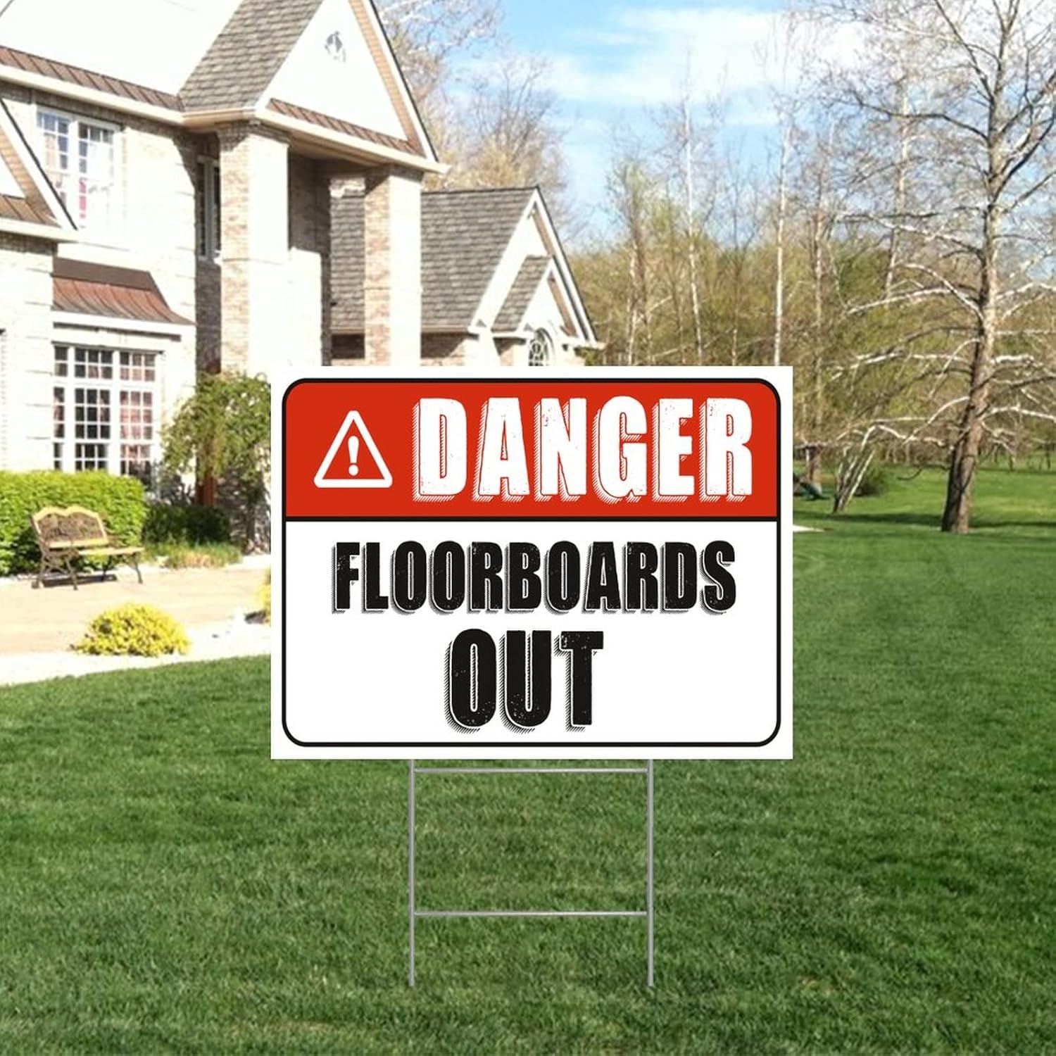 Danger Floorboards Out Decorative Yard Sign with Metal H-Stakes Vintage Warning Sign Weatherproof Street Yard Sign for Outdoor Road Farm House Yard Lawn Decor Poster 18x24 Inch