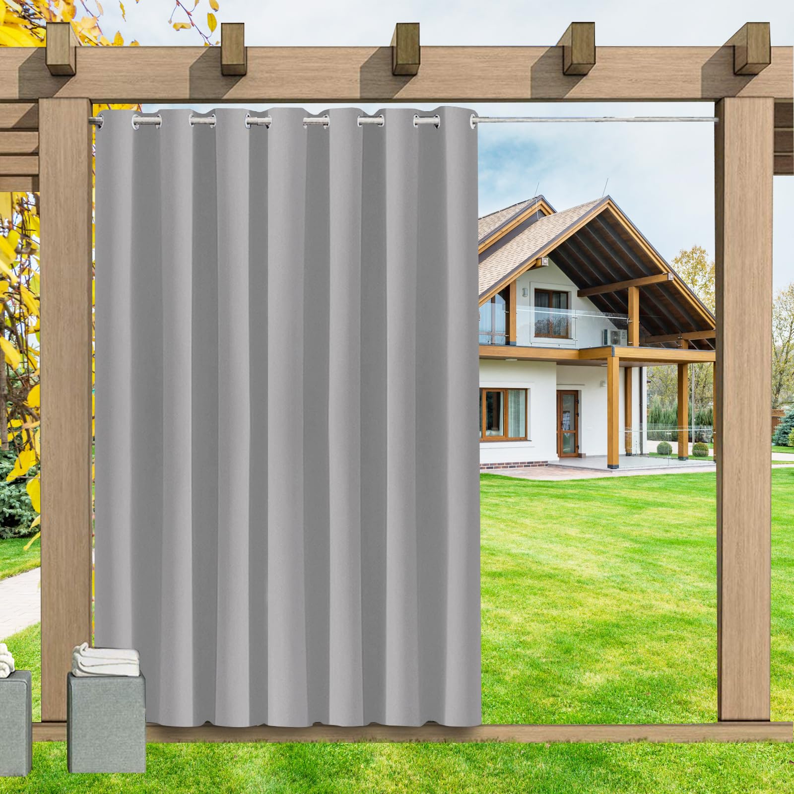 LSDINDF Outdoor Curtains Waterproof 1 Panel, Blackout Thermal Insulated Privacy Curtains with Grommet Top for Pergola, Porch, Gazebo, Patio & Pool - W 150" x L 84"