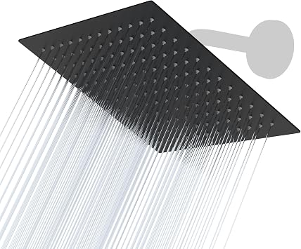 Lordear Rain Shower Heads High Pressure, Rainfall Showerhead for Bathroom Fixed Mount, 8 Inch Large Square High Flow Shower Head Matte Black