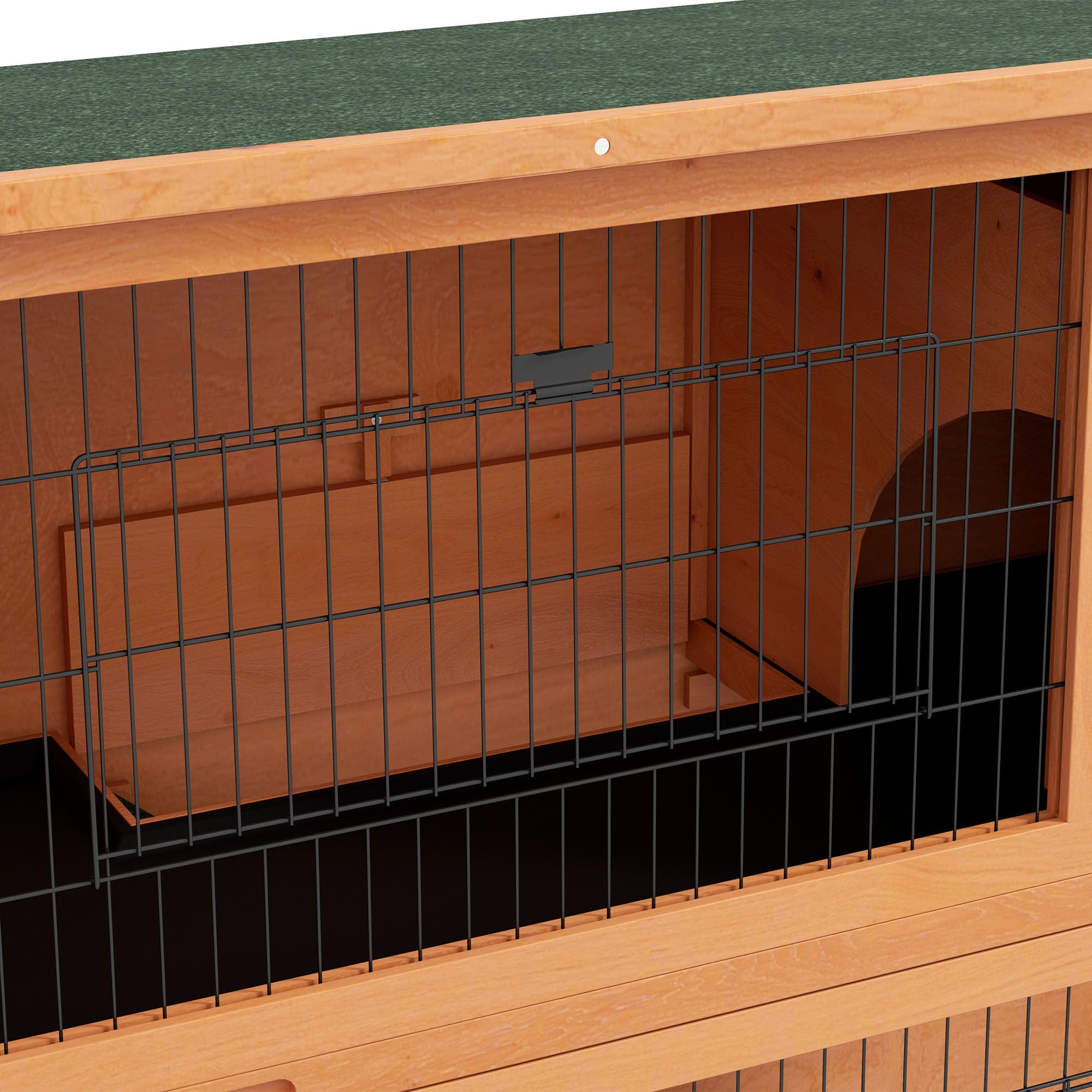 PawHut Clapier à Lapin Cage à Lapin 2 étages avec 3 Portes verrouillables Plateau Coulissant Rampe et Toit bitumé Bois Massif, 120 x 50 x 92 cm, Orange