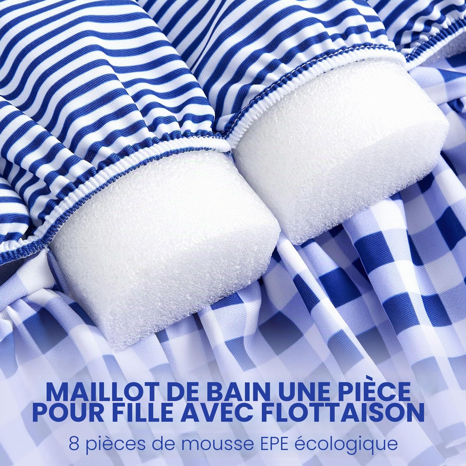 Maillot de bain une pièce pour bébé fille avec flotteur, bleu/blanc, 3-4 ans
