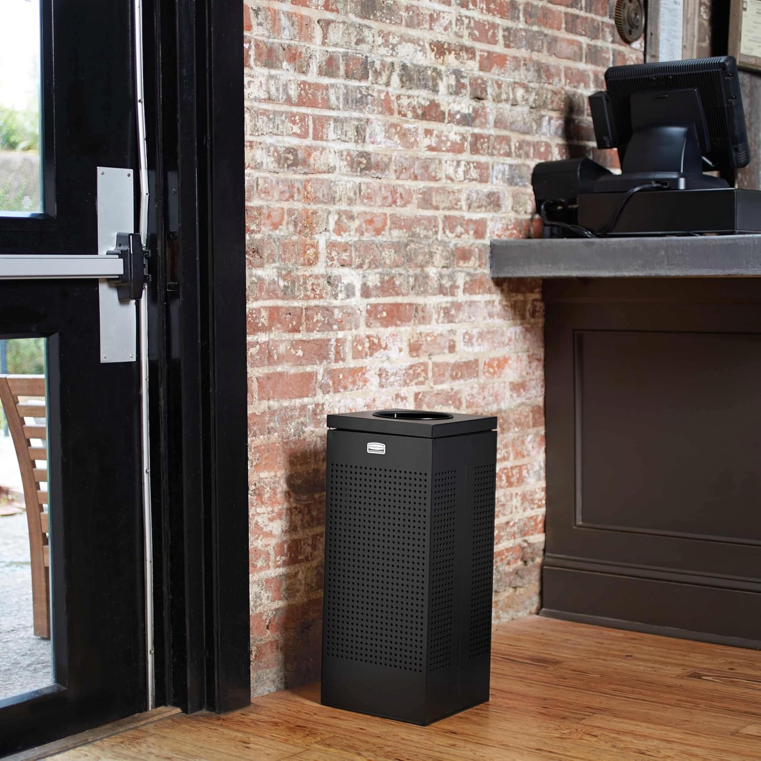 Rubbermaid Commercial Products Silhouette Square Open Top Trash Can, 16 Gal, Black, Indoor for Offices/Hotel Lobbies/Front Desk