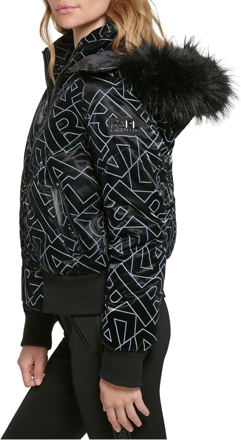 KARL LAGERFELD Women's Chevron Quilted Short Puffer - Image 3