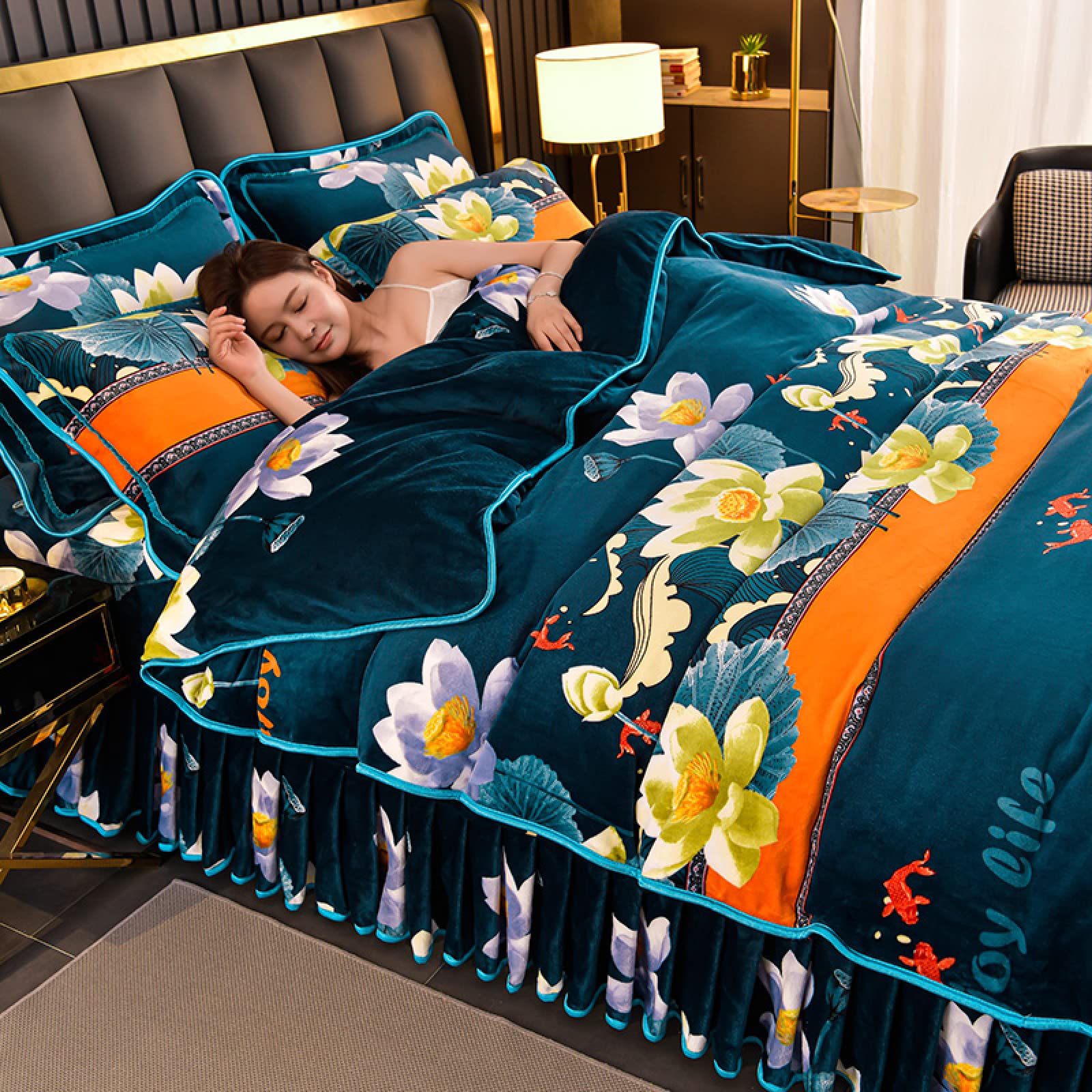 TGPOLI Boys Single Duvet Cover Set,Soft Microfiber Quilt Cover,Milk Fiber  Four-Piece Coral Fleece Winter Fleece Winter Flannel Suede Bed Sheet Quilt