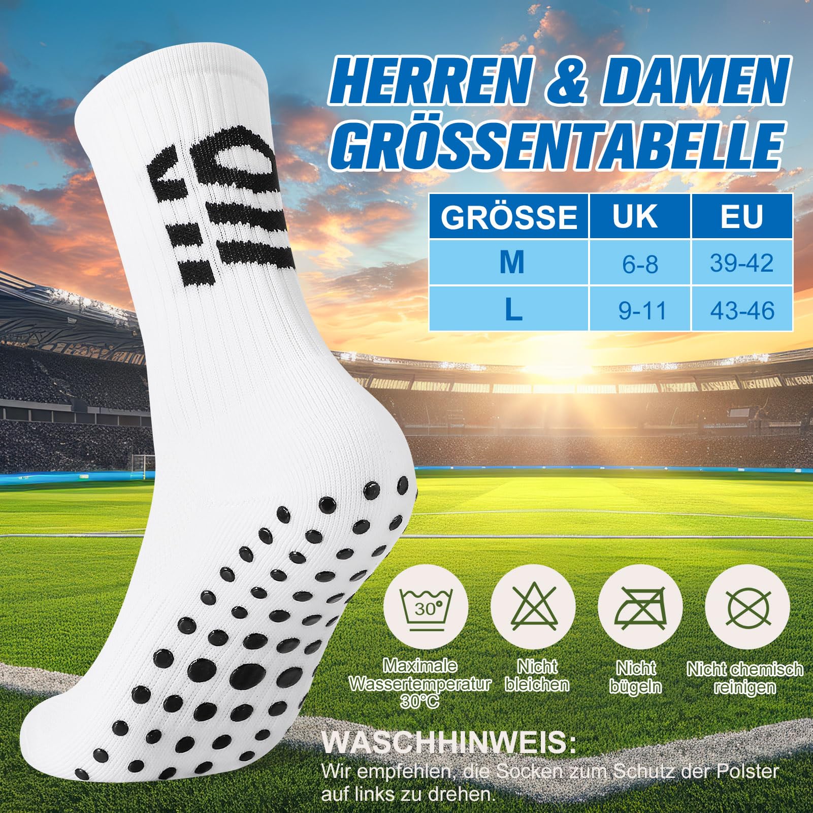 Utensilsto 3 Paar Aniti-Rutsch Fußballsocken für Herren Fussball Socken Mit Gummipunkten für Basketball Laufen Tennis Pilates