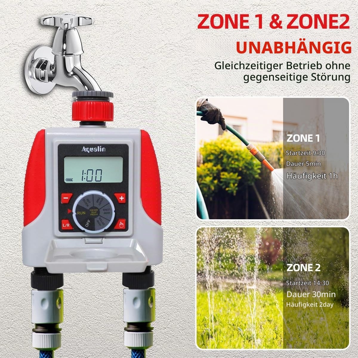 Bewässerungscomputer 2-Auslässe Garten Bewässerungsuhr Automatische Wasser Zeitschaltuhr Bewässerungssystem Wasser Timer