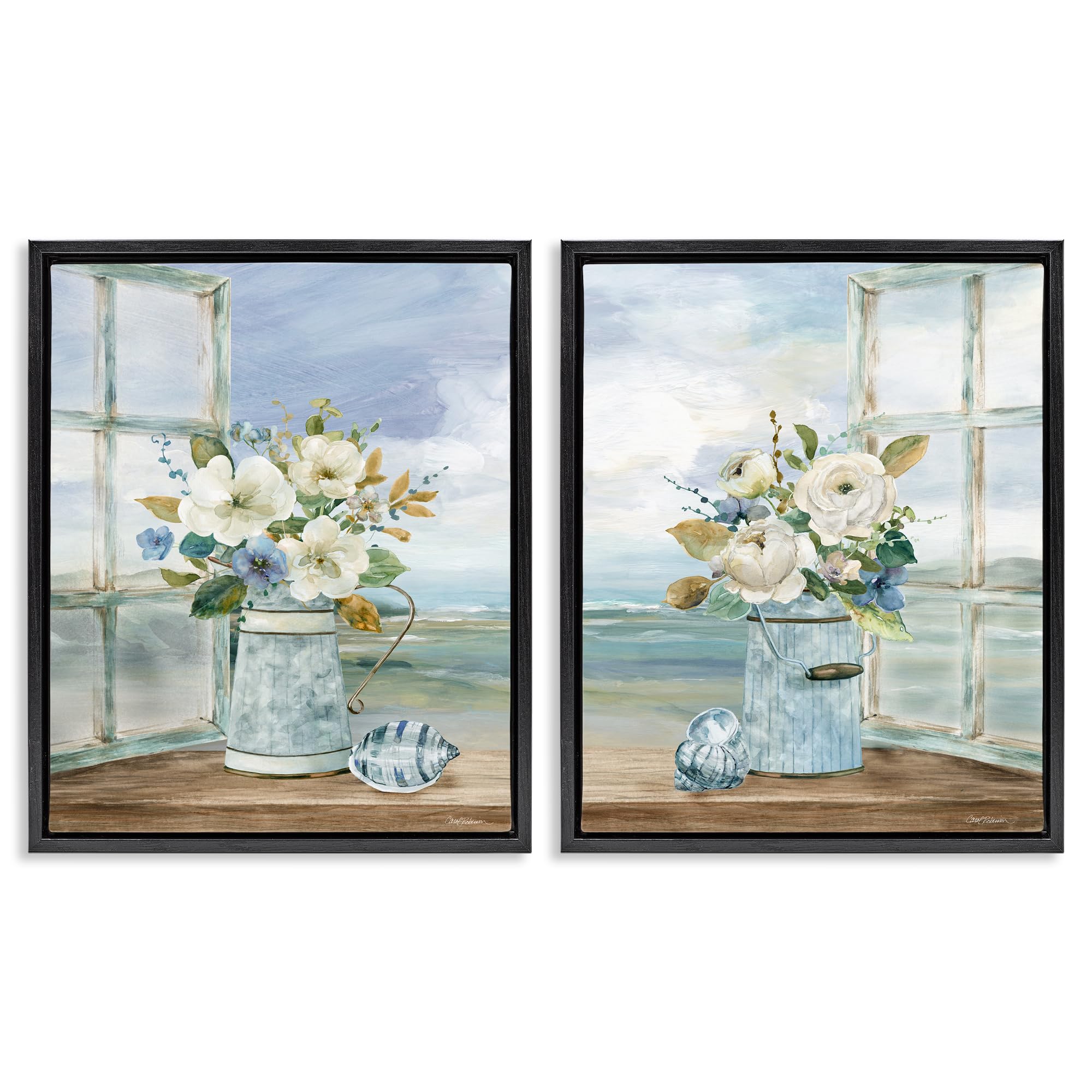 'Seaside Bouquets in Window'| 2pc Floating Frame Art Set 2