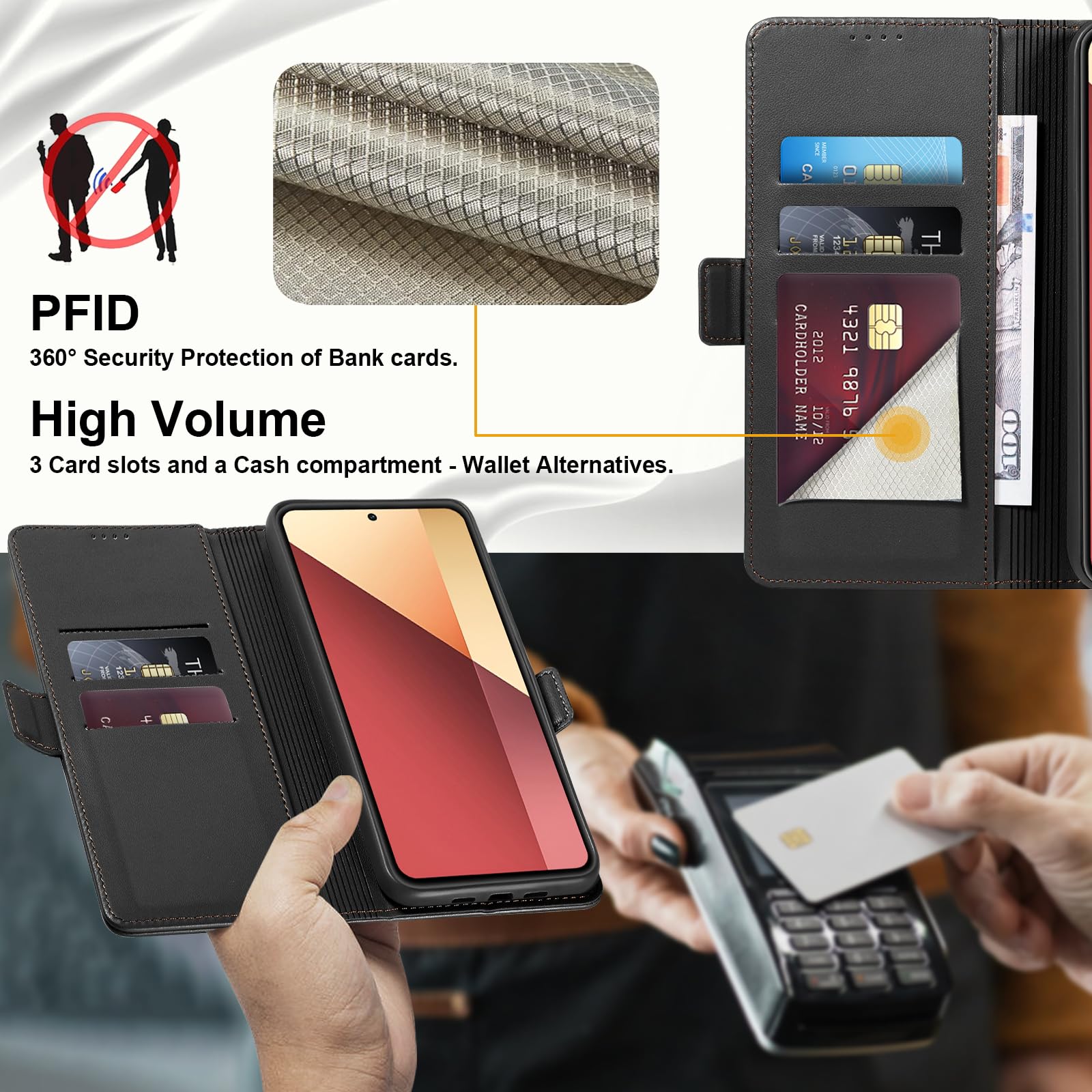 YunuBeyii Custodia A Portafoglio Con RFID Per Xiaomi Redmi Note 13 Pro 4G/Poco M6 Pro – Pelle PU Rosa, Supporto, Magnetica