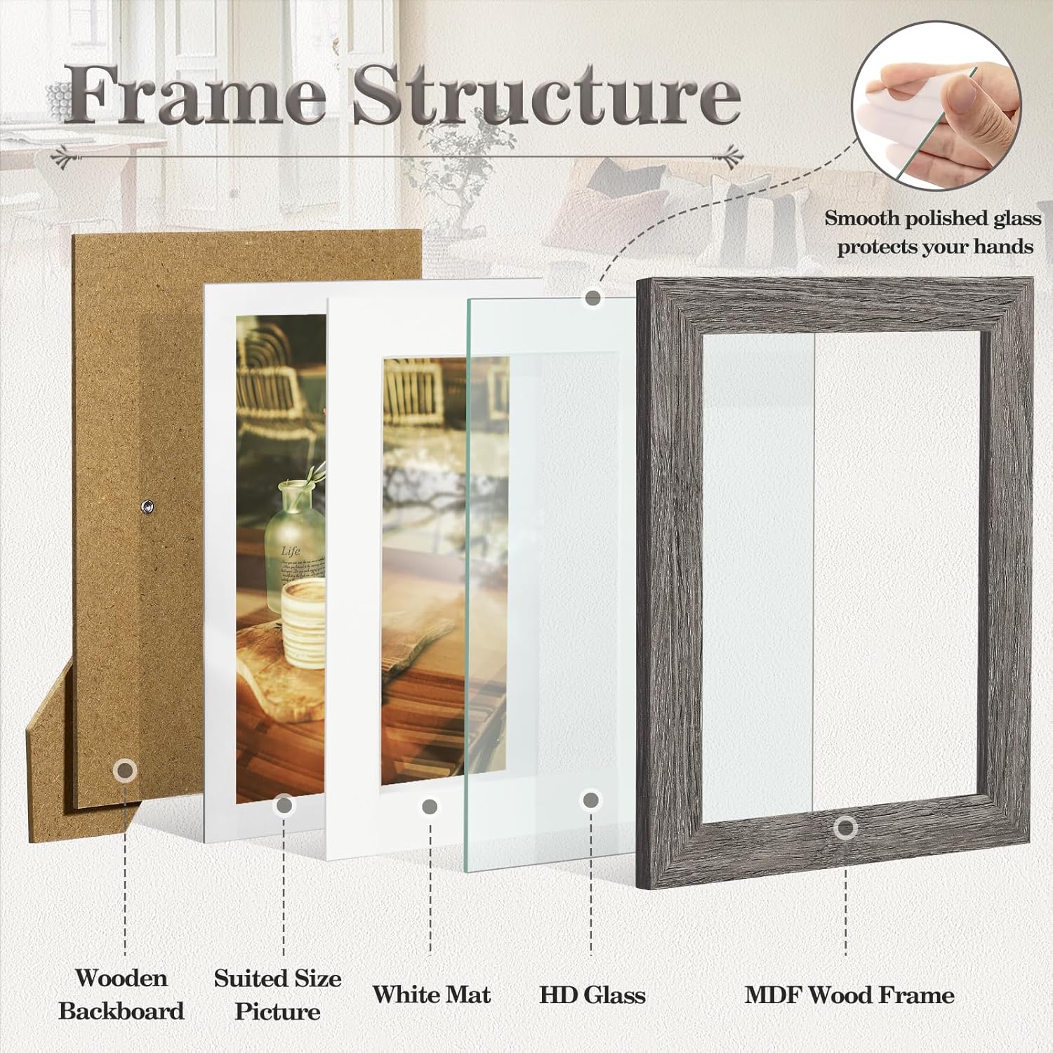 Redriver 10 Pack Picture Frames Collage Wall Decor, Wood Gallery Wall Frame Set 4x6 5x7 8x10, Photo Frames for Wall, Tabletop, Gallery Decor - Multi Sizes Picture Frame, Grey