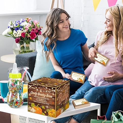 Miniatura 7 de Glenmal Juego de 52 piezas para baby shower, juegos de regalo, biberón grande para juego de ducha, adivina cuántos caramelos, decoraciones de baby