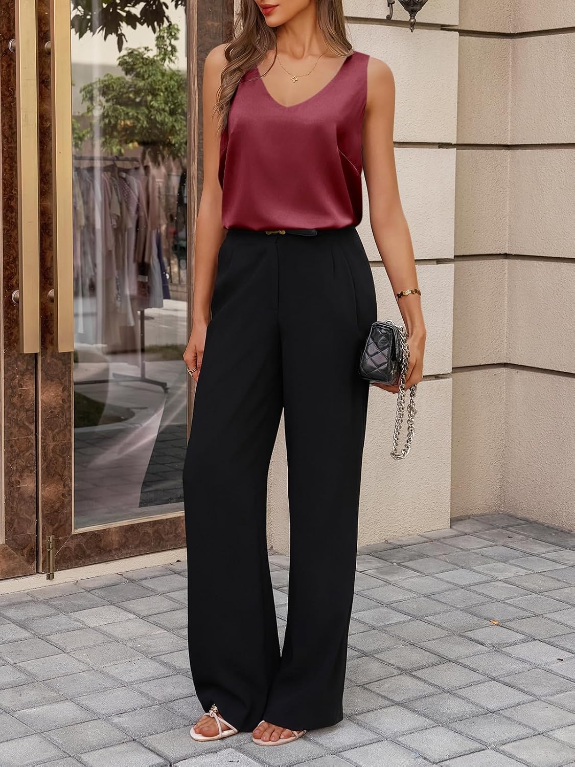 Cicy Bell Womens V Neck Satin Tank Tops Dressy Casual Silk Camisole Blouses Summer Corporate Outfits - Image 6