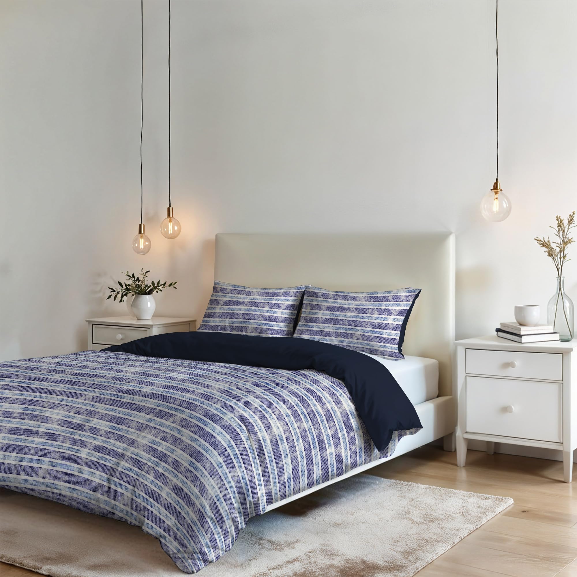 Italian Bed Linen Jeans Stripes Sogni E Capricci Fantasy Duvet Cover (Made In Italy), Microfiber, Double