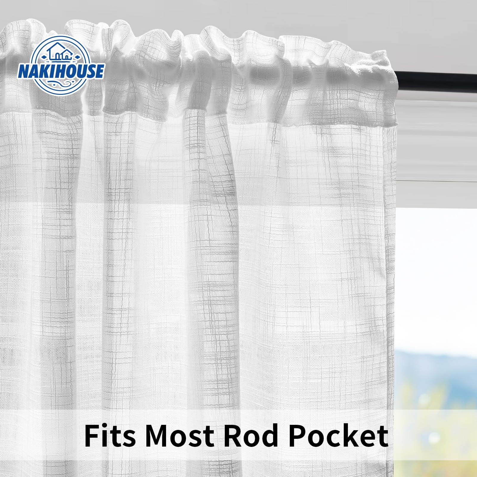 NAKIHOUSE Linen Voile Curtain, 2 Panels White Net Curtains for Windows 96 Drop - Image 3