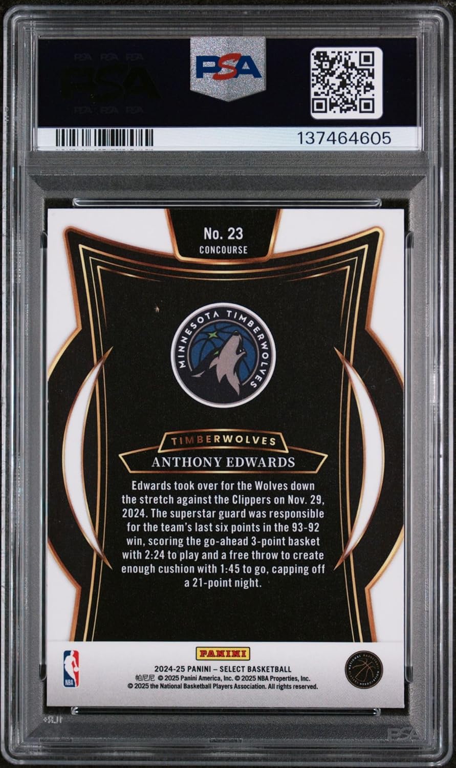 Anthony Edwards 2024 Select Blue Basketball Card #23 Graded PSA 10 Cert #137464605