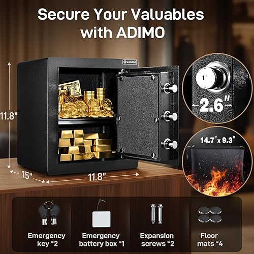 Miniatura 5 de ADIMO Caja de seguridad biométrica, resistente al fuego de 1.6 pies cúbicos con pantalla táctil, estante extraíble y sistema de alarma, caja de