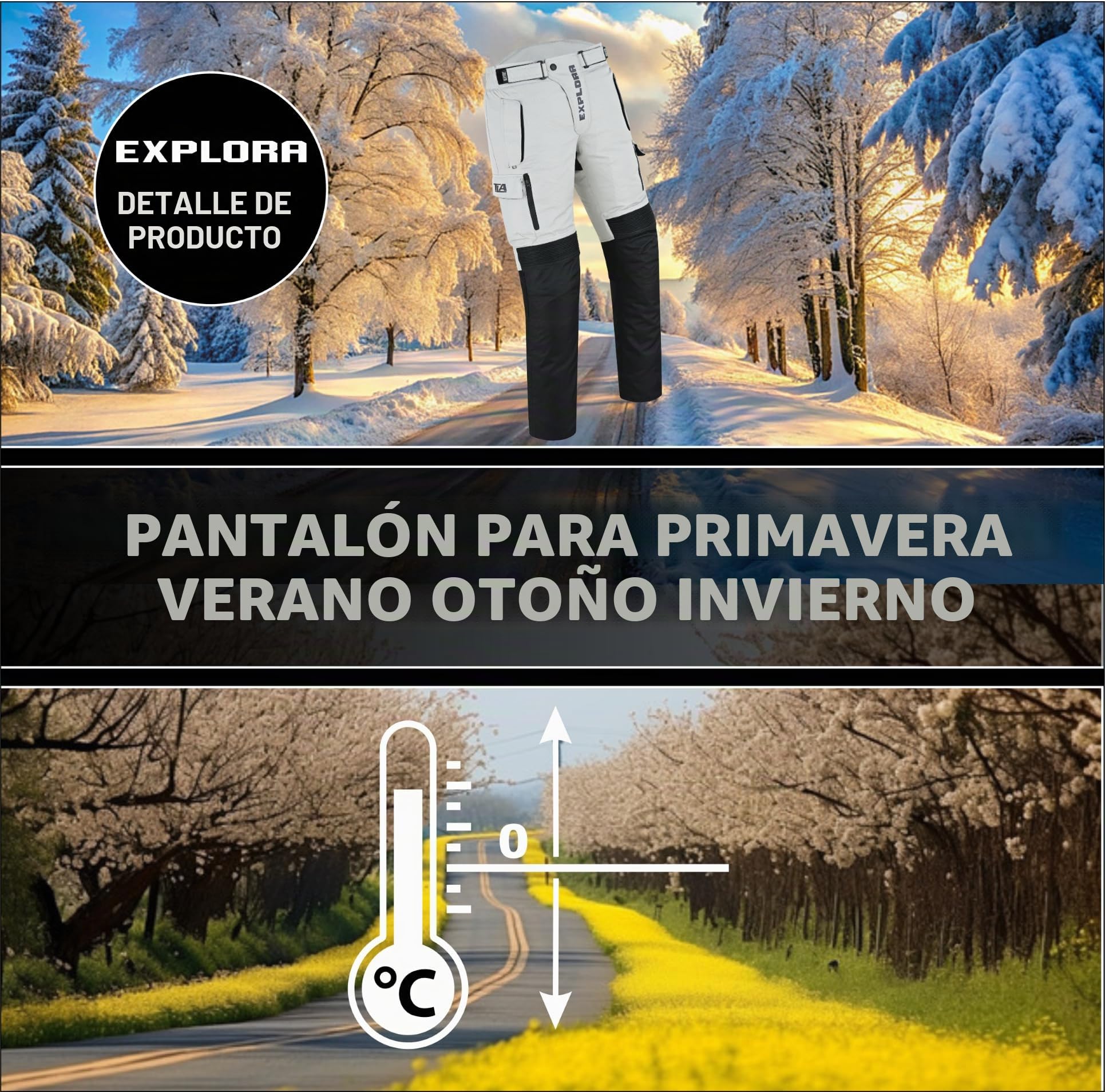 TLA EXPLORA - Pantalón de Moto para Hombre con Protecciones CE | Pantalones de Moto Acolchados | Pantalón Moto 2 Capas | Mono Moto| Pantalón Quad | Pantalón Enduro Hombre