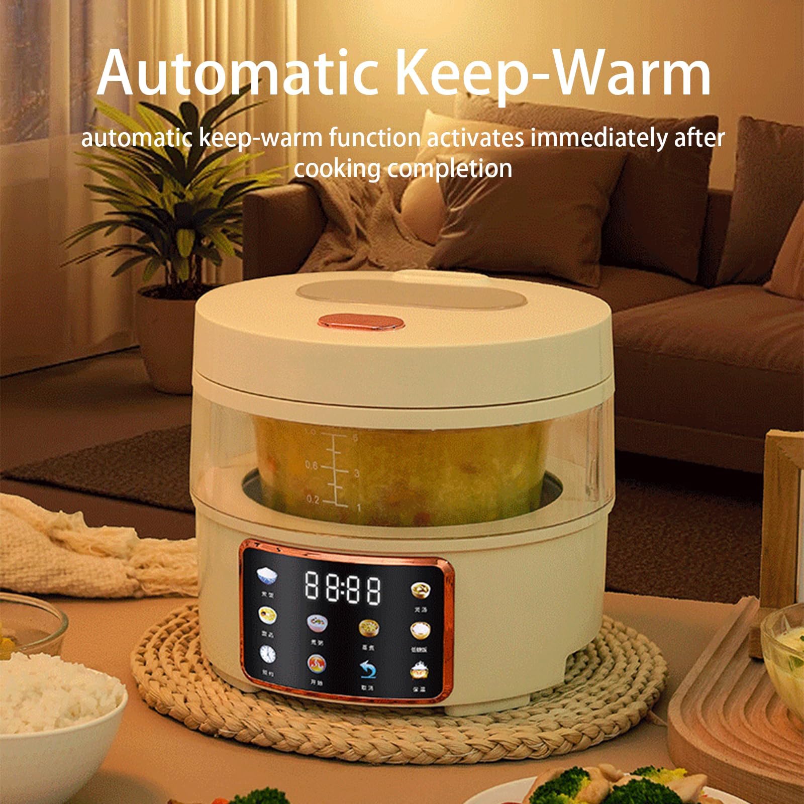 Arrocera de vidrio de 2 litros con cesta de filtro automático, control táctil, temporizador de 24 horas, ideal para cocinar arroz, granos y avena