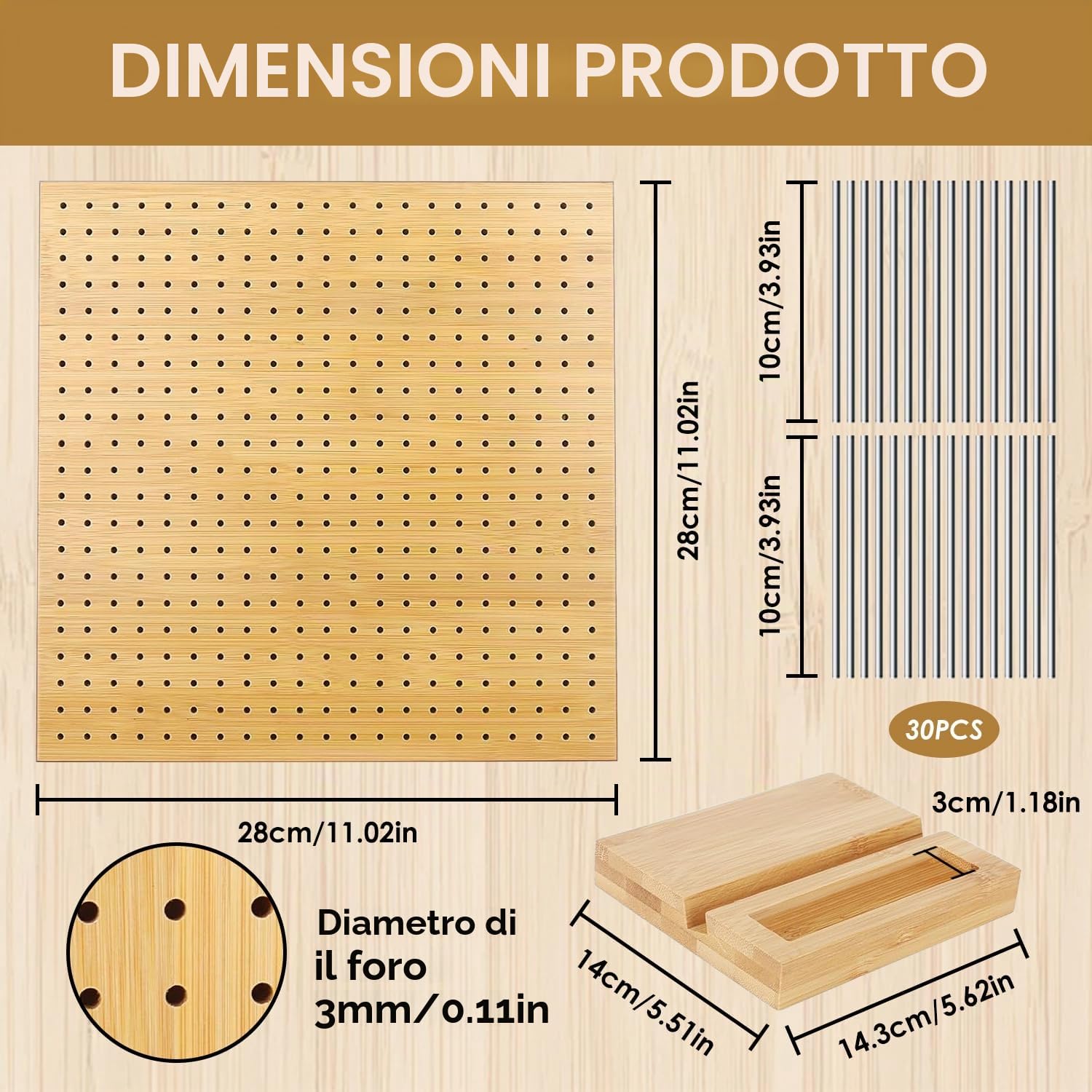 Buachois Tavola per Lavorare a Maglia Kit,Tavola Quadrata Fatta a Mano, Blocco e Aghi, 29 cm x 29 cm, con 30 Perni in Acciaio Inox, Tavola per Lavorare a Maglia e All'uncinetto di Progetti