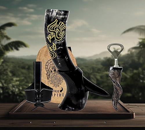 Miniatura 7 de Cuerno vikingo de 12 onzas con soporte, auténtico regalo único de cerveza para hombres y mujeres, jarra medieval para whisky Mead Ale  Accesorios de