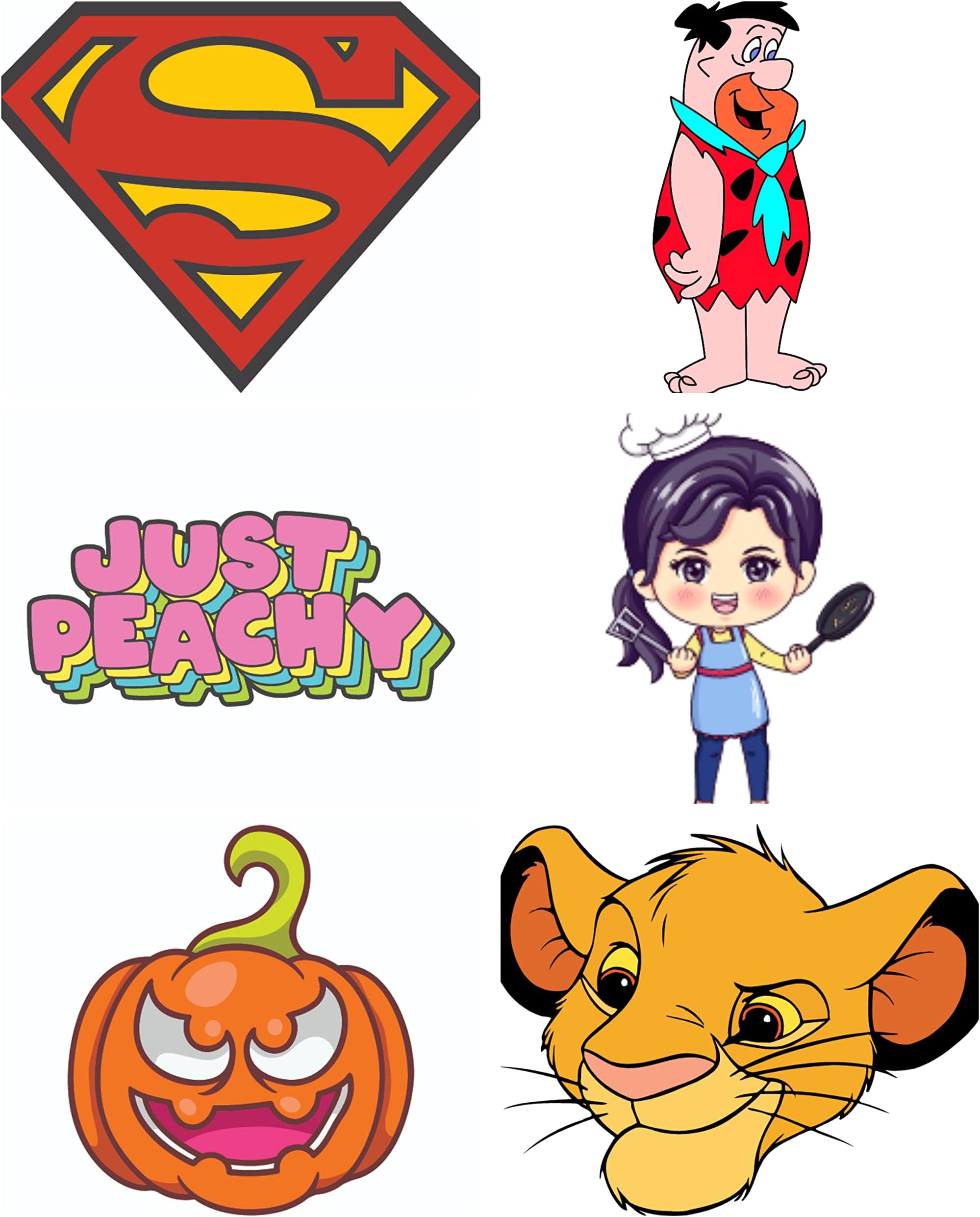 Bhai Please Superman, Fred Flintstone, Just Peachy, Chef Female, Pumpkin and Simba Wooden Fridge Magnet (Pack of 6 pcs, one pc Each Design)
