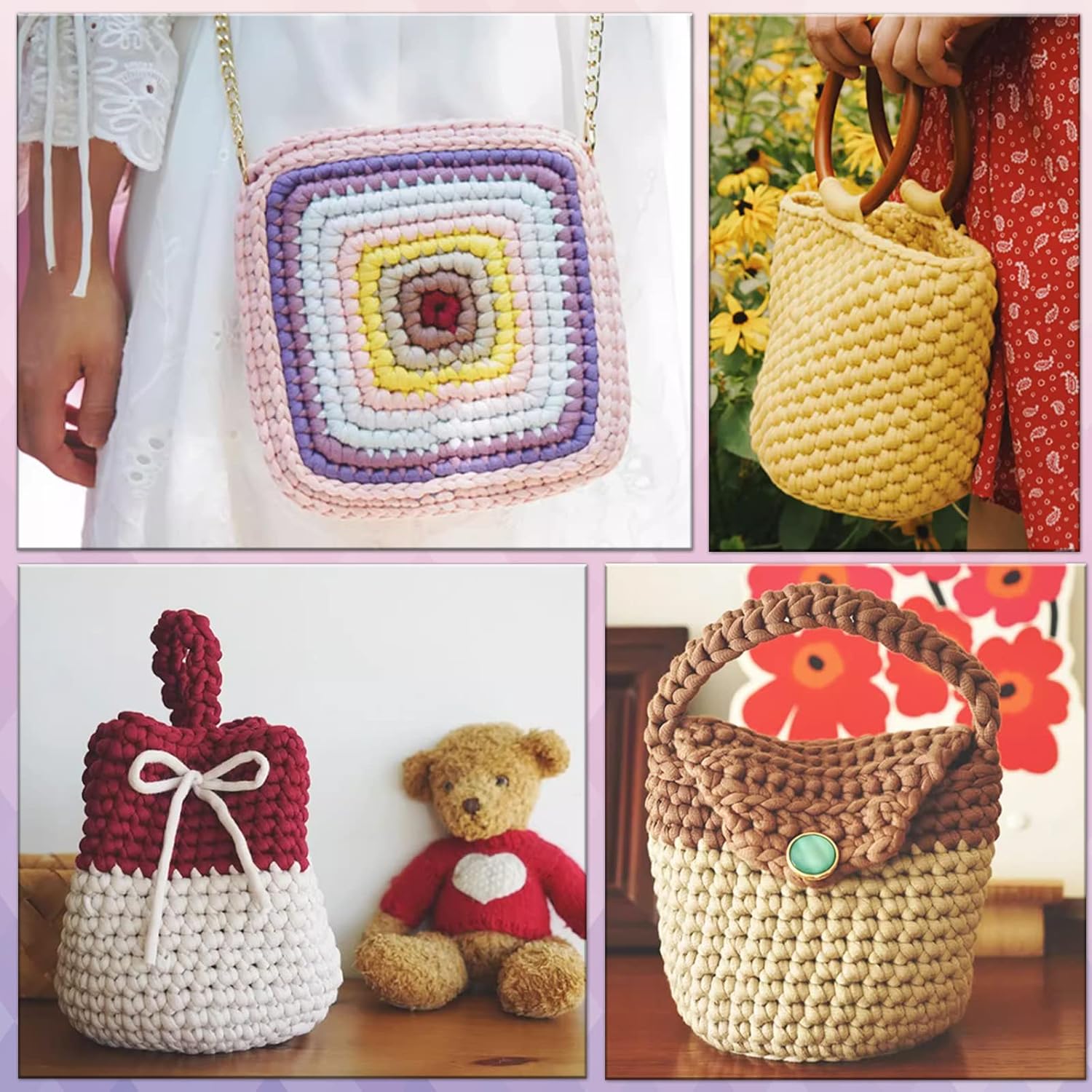 SIMEIQI 10×50g Beginners Yarn Kit for Crocheting and Knitting,Cotton Nylon Blend Yarn for Hand DIY Bag Basket Dolls and Cushion B