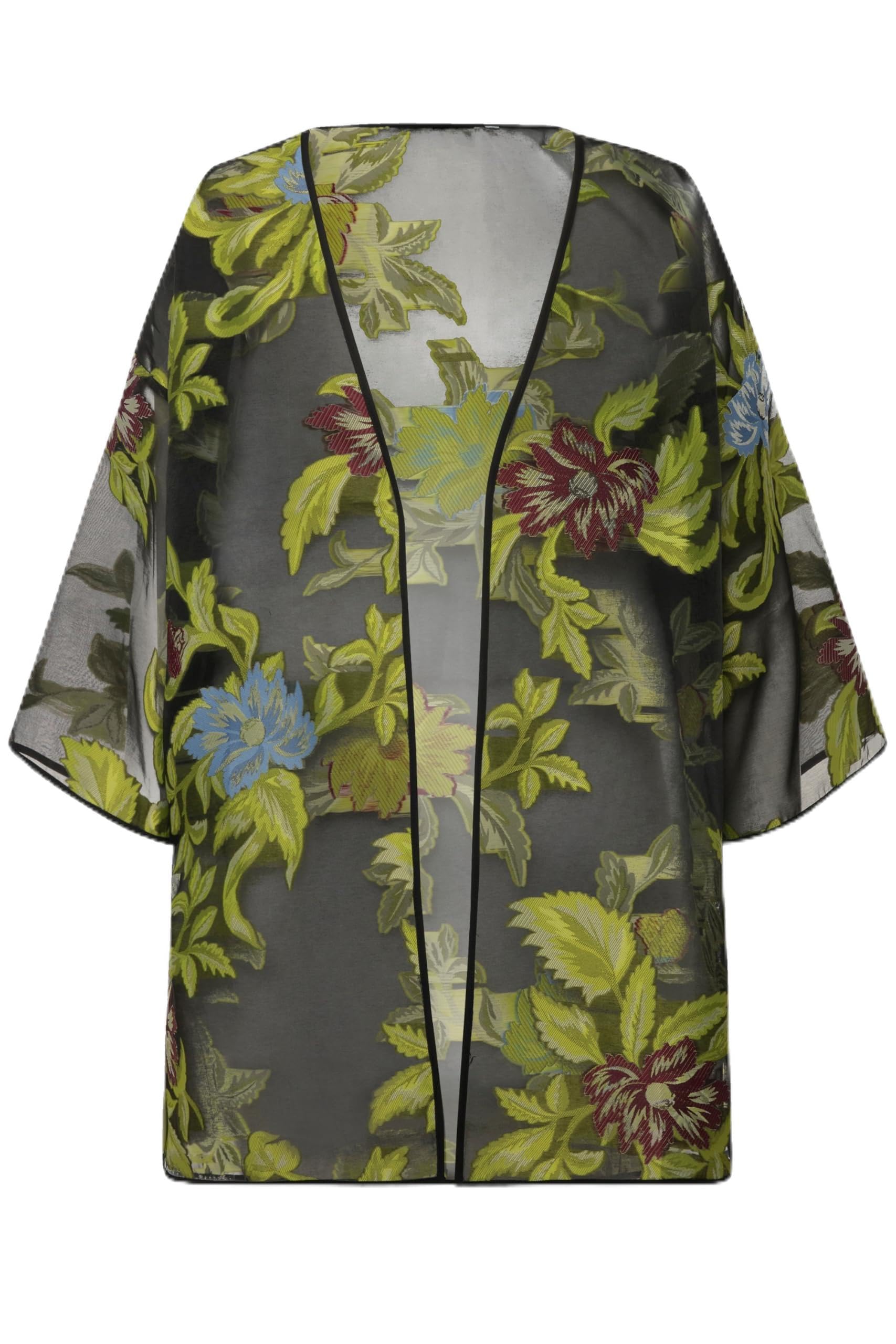 Ulla Popken Damen große Größen Übergrößen Plus Size Chiffonjacke, florales Design, V-Ausschnitt, 3/4-Arm 830752