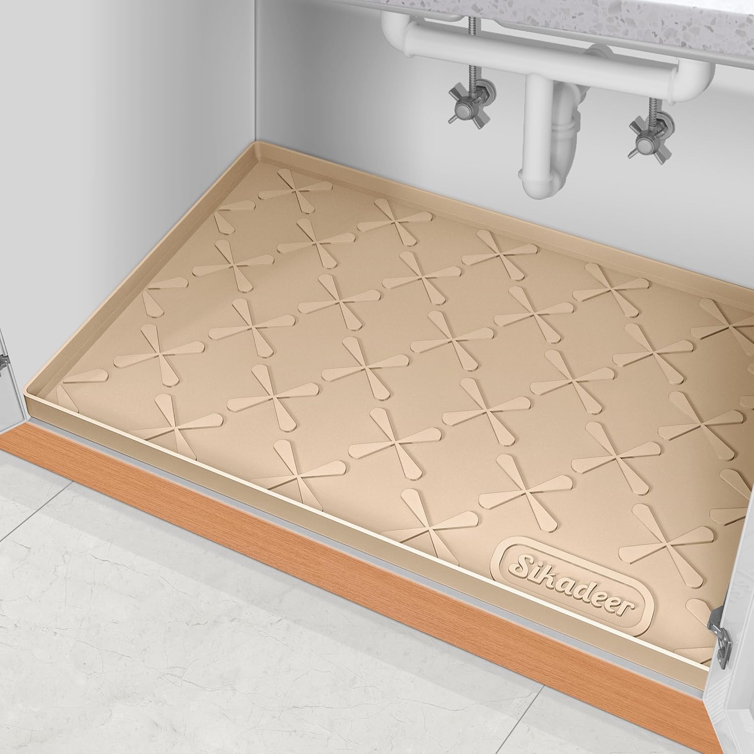 SIKADEER Under Sink Mat for Kitchen Waterproof, 34" x 22" Silicone Under Sink Liner, Up to 3.3 Gallons Liquid, Kitchen Bathroom Cabinet Mat-Fits 36inch Standard Cabinet Under Sink Drip Tray Beige 34" x 22"