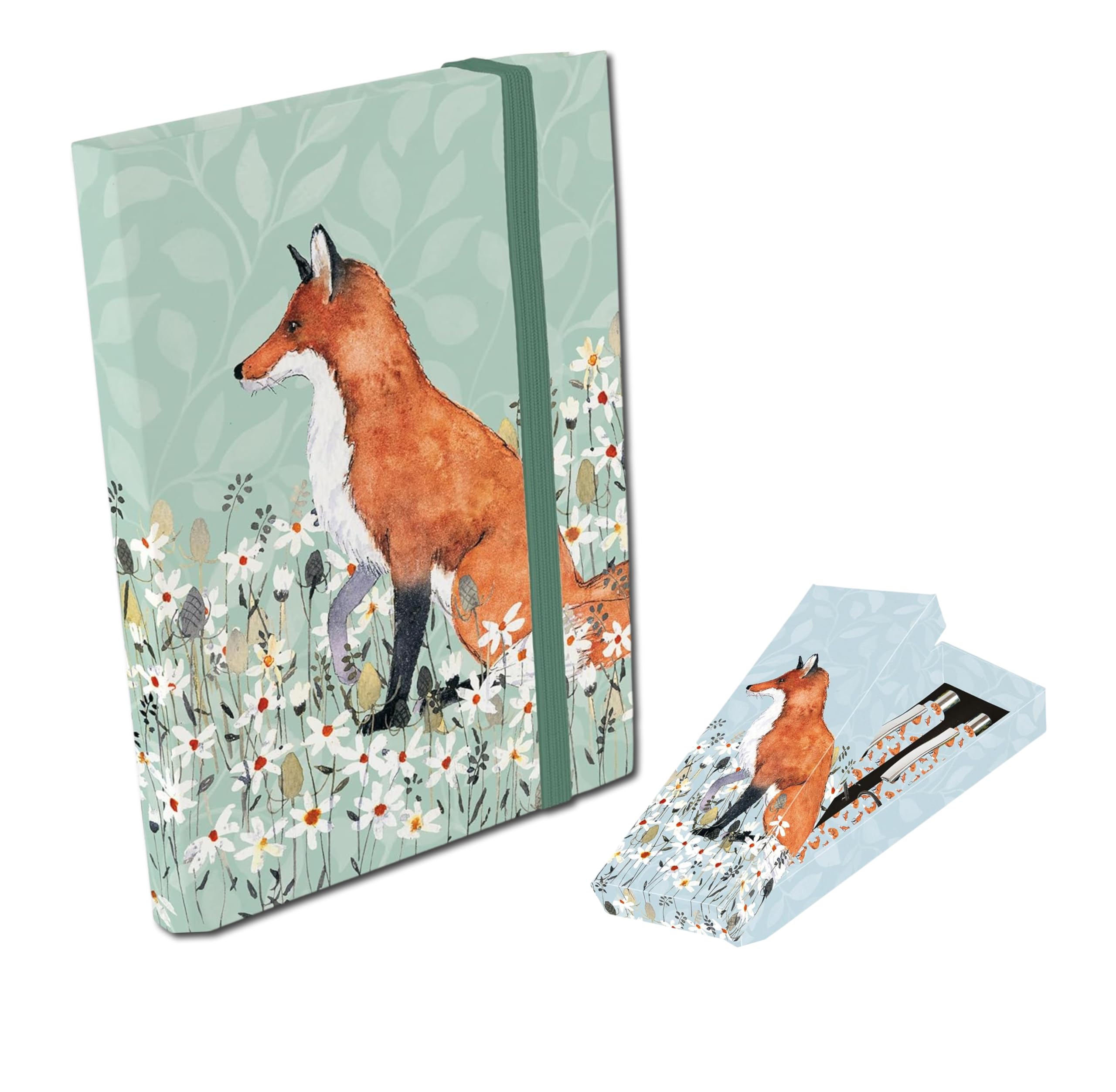 The Gifted Stationery Co. Ltd. Foxy Tales A6 Notebook and Pen Set, Fox Design Journal with Ball Point Pens In Gift Box, Elegant Collection
