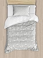 Vista 97 de Ambesonne Juego de funda de edredón color menta, líneas onduladas horizontales a rayas blancas abstractas de tonos suaves, exhibición de arte