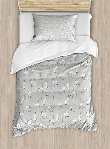 Miniatura 97 de Ambesonne Juego de funda de edredón color menta, líneas onduladas horizontales a rayas blancas abstractas de tonos suaves, exhibición de arte