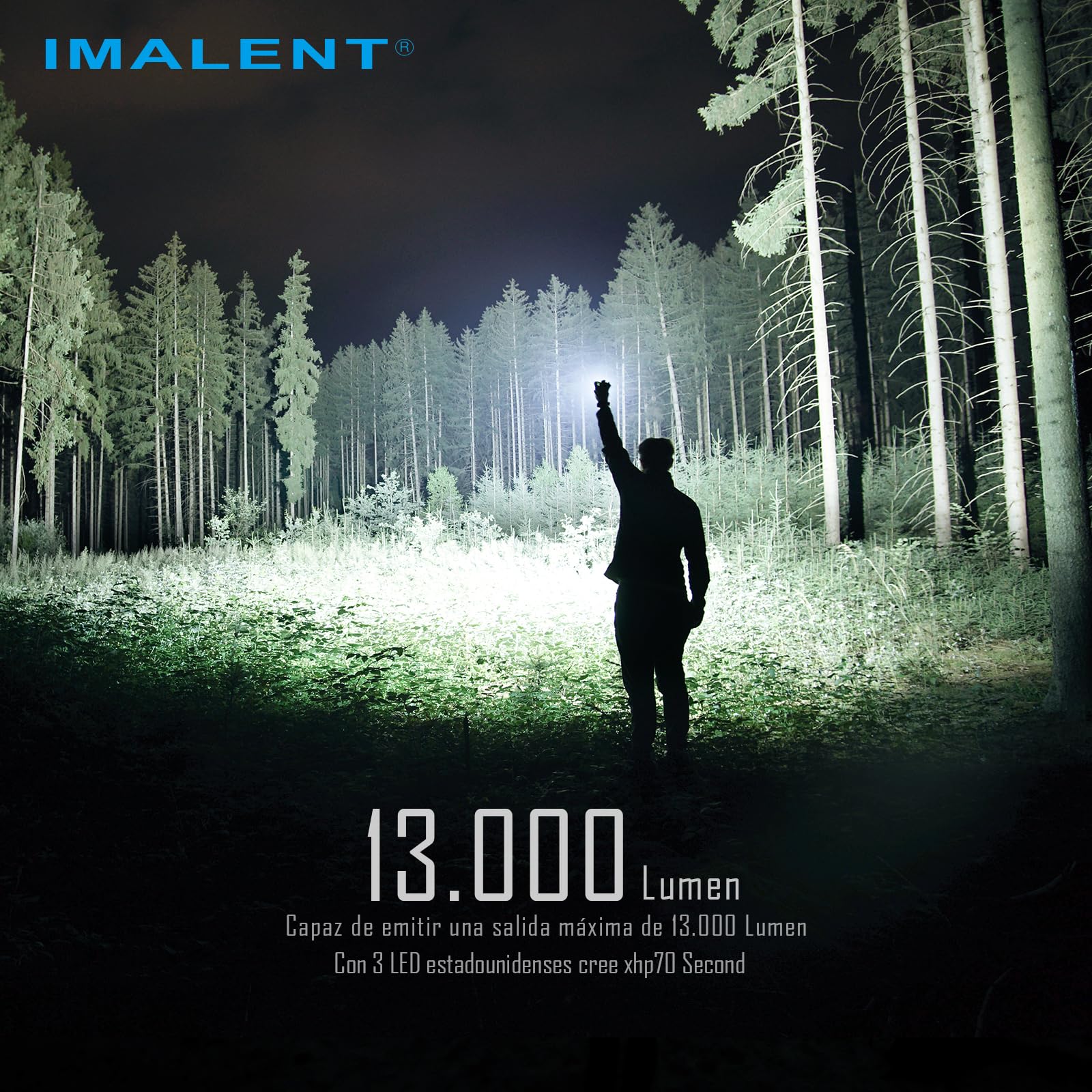 IMALENT MS03 13000 lúmenes linterna táctica antorcha EDC súper luminosa, 3 unidades CREE XHP70 2ª linterna de mano LED de alta lúmenes para camping, senderismo, seguridad y emergencia (luz cálida)
