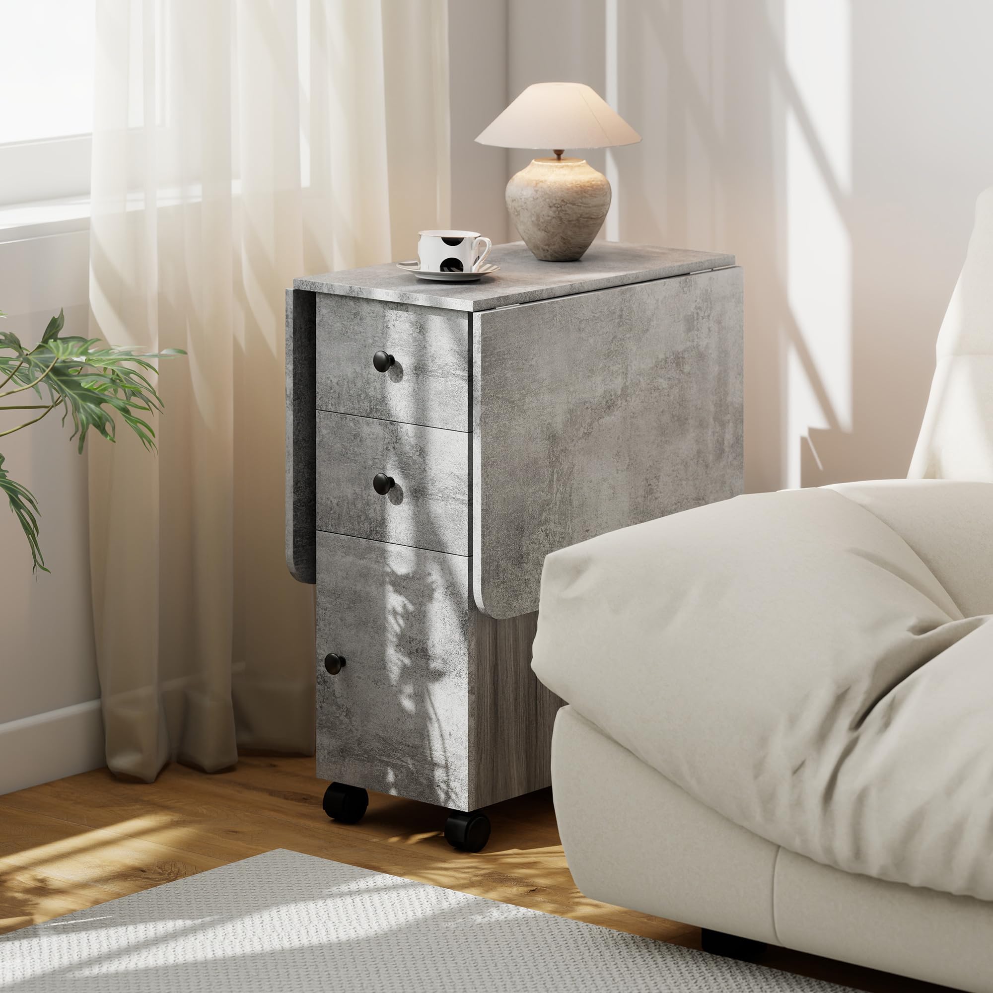 HOMCOM Table de Cuisine Pliable Table à Manger Pliante 2 Plateaux rabattables avec 2 tiroirs 1 Placard et 1 étagère de Rangement 120 x 60 x 76,5 cm - Gris