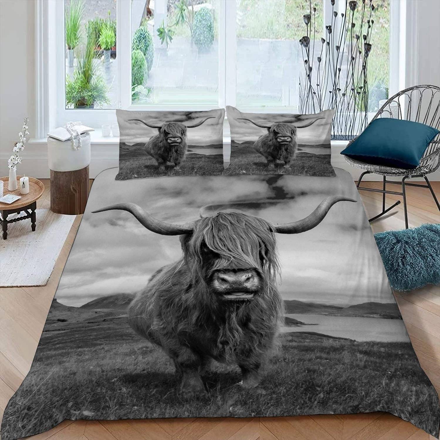 Luoru Boys Color9 King Duvet Cover Highland Cows 220X230 Cm 3D Farm Animals Cattle Bedding Set With Zipper Closure Ultra Soft Microfiber Kids Girls Teens Comforter Quilt Cover With 2 Pillowcase 50X75