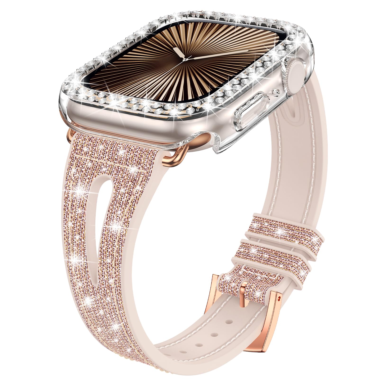 Goton for Apple Watch Series 10 42mm Bling Silicone Band with Lightweight Glitter Bumper Case, Soft & Breathable Thin Strap + Cover for Women