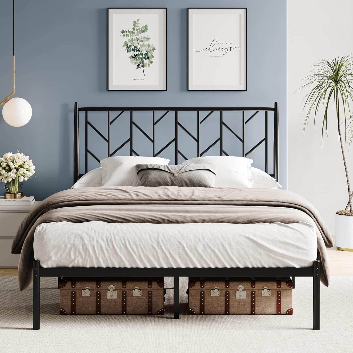 HOOMIC Queen Size Metal Platform Bed Frame with Headboard