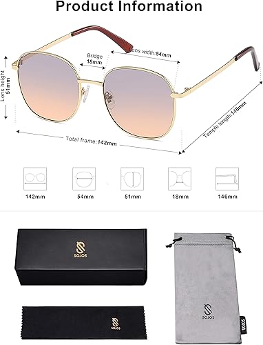 Miniatura 5 de SOJOS - Lentes de sol clásicos cuadrados para mujer y hombre con bisagra de resorte SJ1137