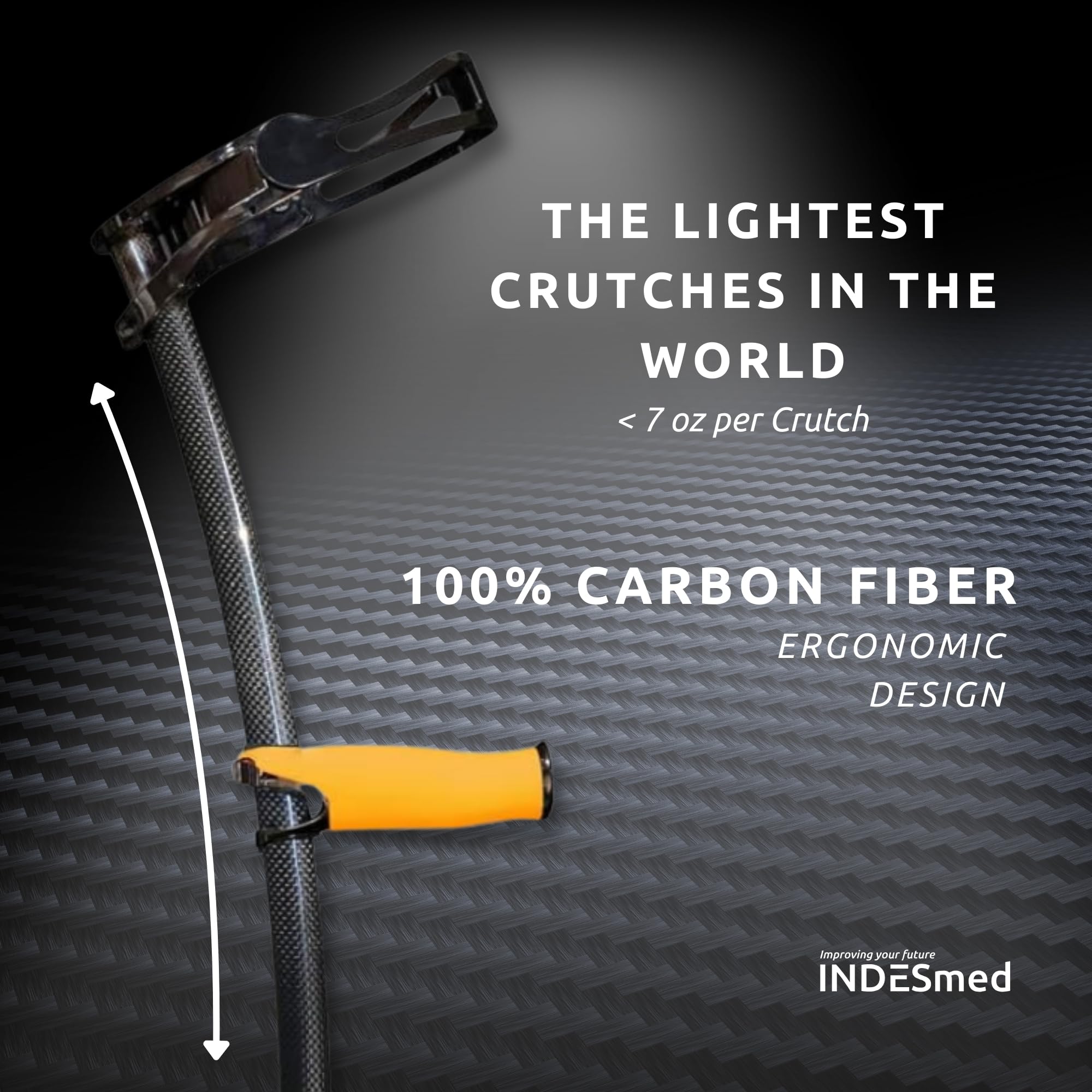 2x Muleta 100% Fibra de Carbono INDESmed, La más ligera del mundo, Diseñada y Fabricada en España, Premiada internacionalmente, adulto, ortopédica, regulable y ergonómica (NEGRO, M - 165/175cm)